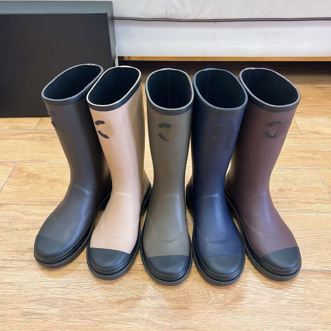 Brand Designer Square Toe Women's Rain Boots Thick Heel Thick Sole Ankle Boot Excellent Quality Winter Women Rubber Boot Without Box size35-42 Tassel Boots