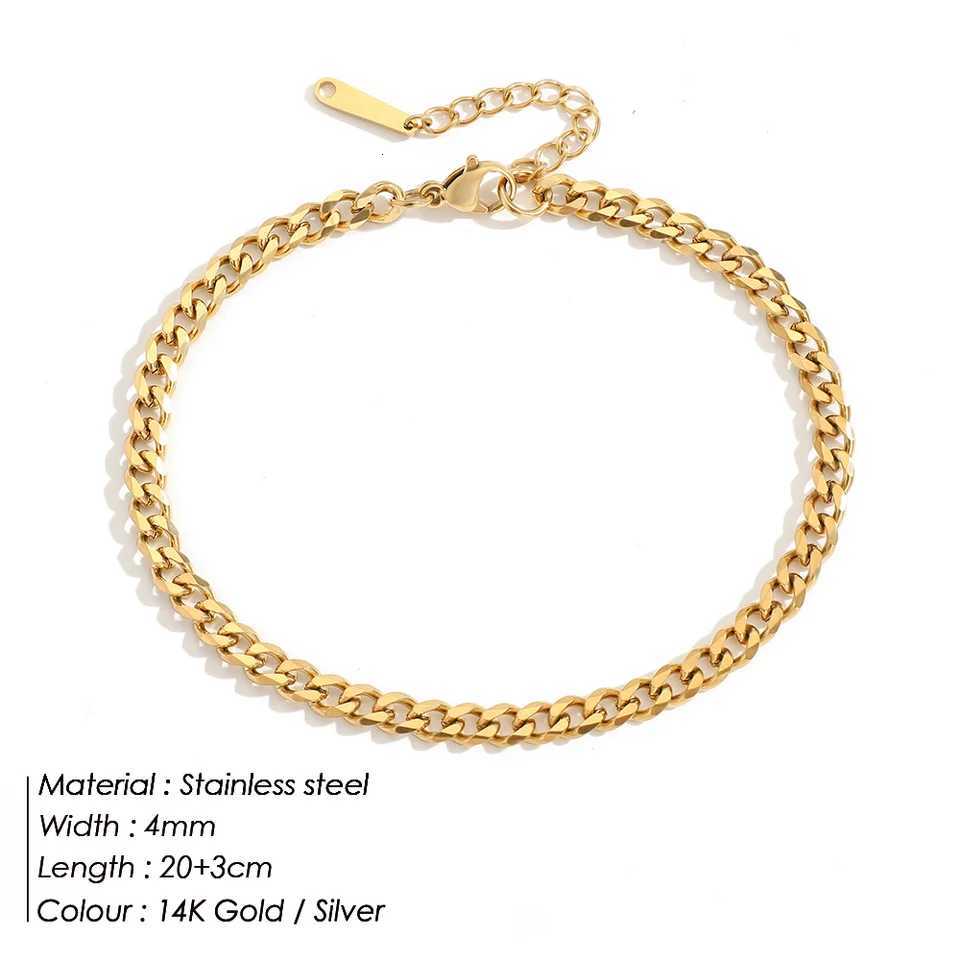 eManco 4mm Cuban Chain Simple Style Metallic Adjustable Size Ankle Gold Plated Barefoot Beach Jewelry Sale Y250805