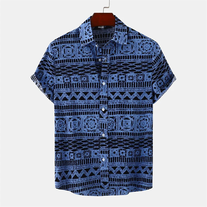 Retro Geometric Texture 3d Print Hawaiian Shirt Men Summer Short Sleeves Tops Beach Harajuku Street Lapel Blouse Male Clothes 250807