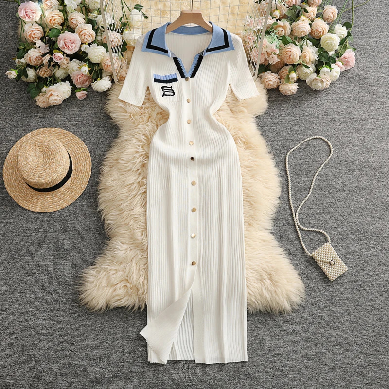 YuooMuoo Chic Fashion Sexy Wrap Hips Knitted Maxi Dres Embroidery Sweater Dress Elegant Office Lady Vest 250807