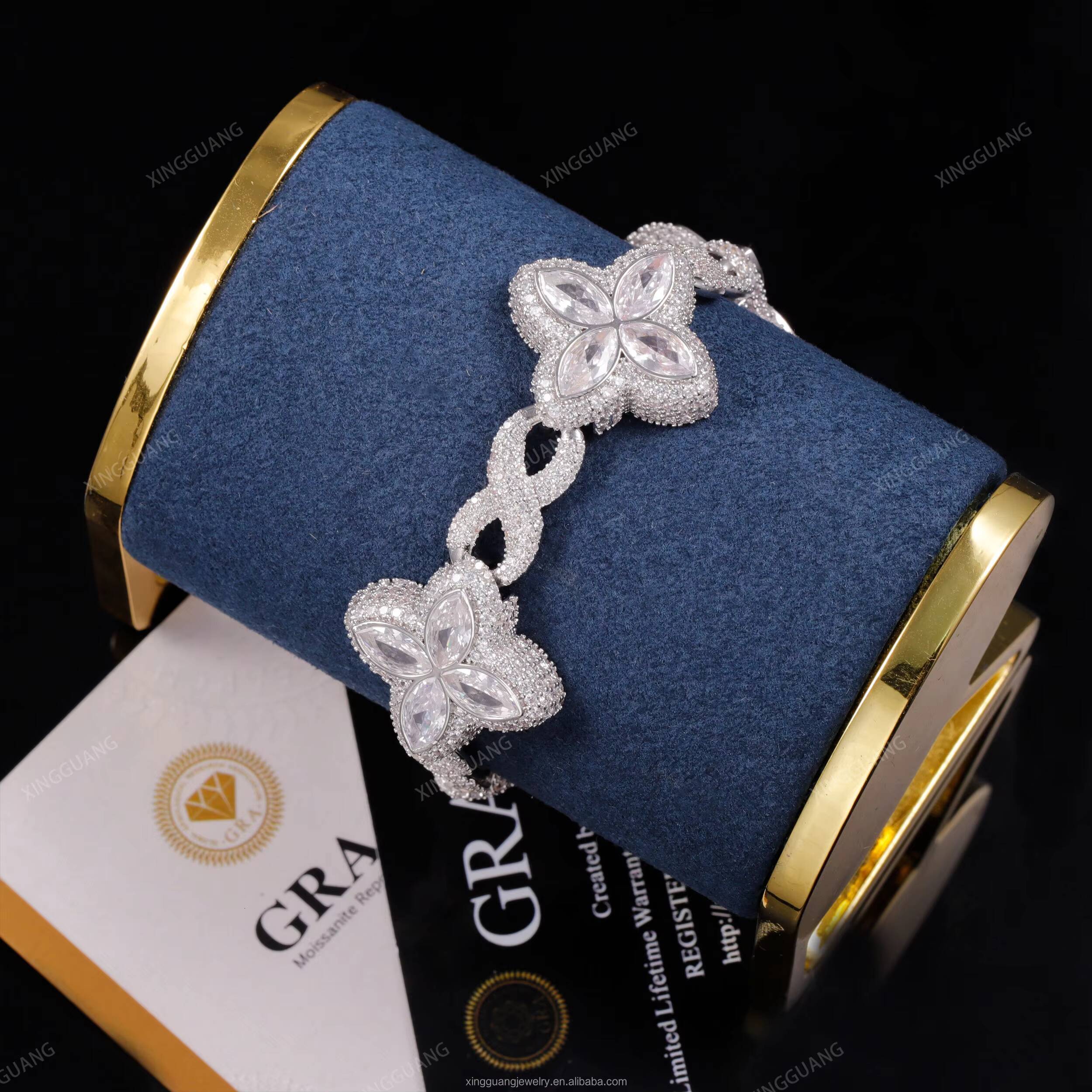 XG New Design Clovers Moissanite Bracelets 925 Silver Gold Plate Pass Diamond test Fine Jewelry Bracelets for Women Men