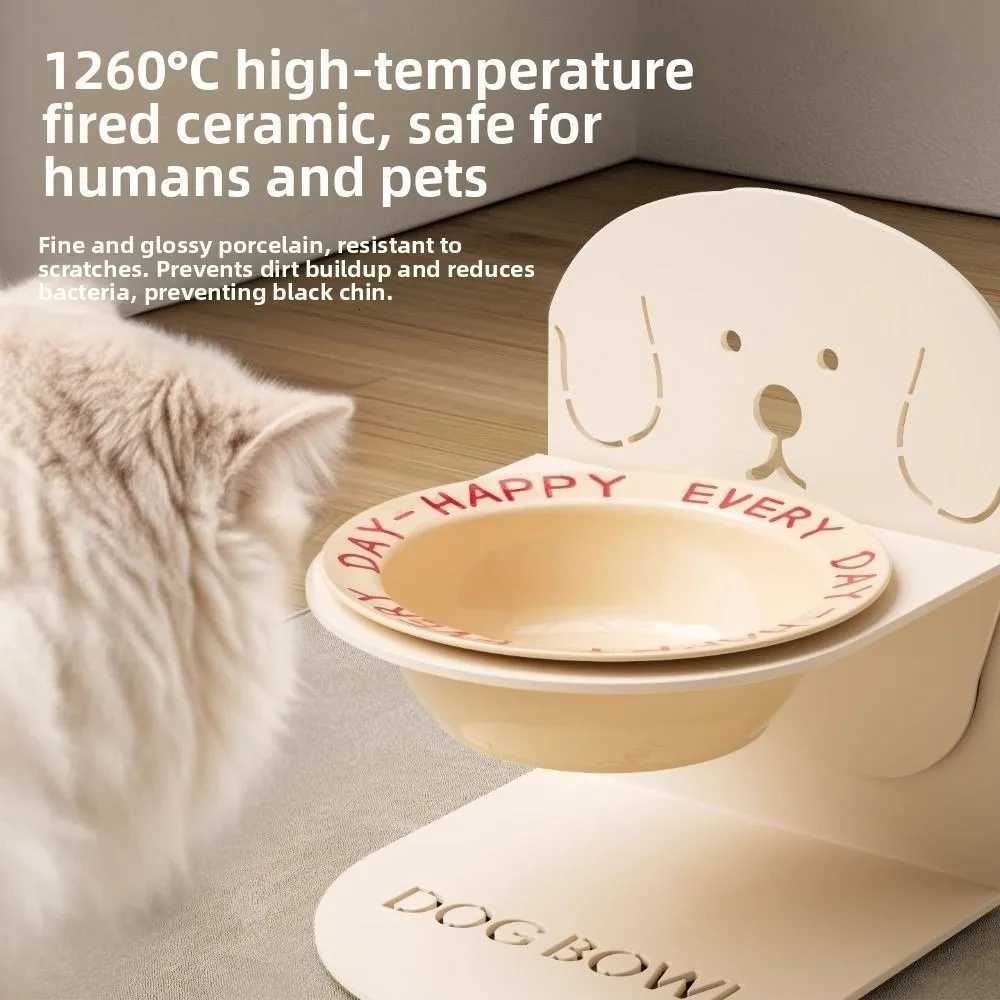 Anti Vomiting Ceramic Cat Bowl Anti Slip Inclined Elevated Cat Water Bowl Adjustable Height Stable Cat High Footed Bowl Y250806