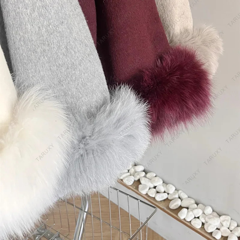 TARUXY Fox Fur Woolen Coats Womens Short Coat Office Lady Removable Elegant Double-sided Wool Overcoat 2025 Cardigan Jacket 250806