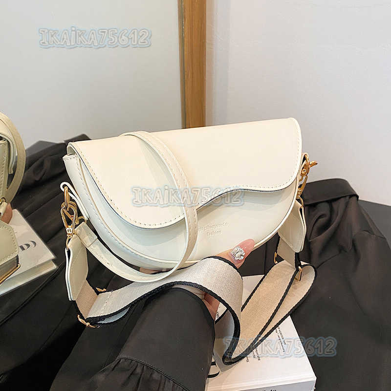 Minimalist Saddle Bag for Women 2024 Autumn Winter New Versatile Fashionable Wide Shoulder Strap Single Shoulder Crossbody Bag H250806