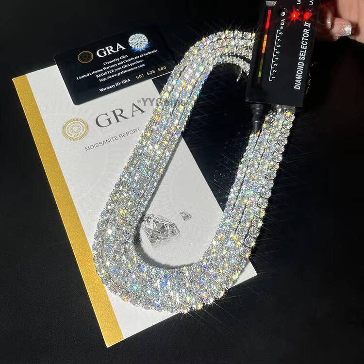 2mm-12mm VVS Diamond Tennis Chain Real 925 Silver Gold Plated GRA Moissanite Necklace Bracelet Fine Jewelry Hip Hop Men Women