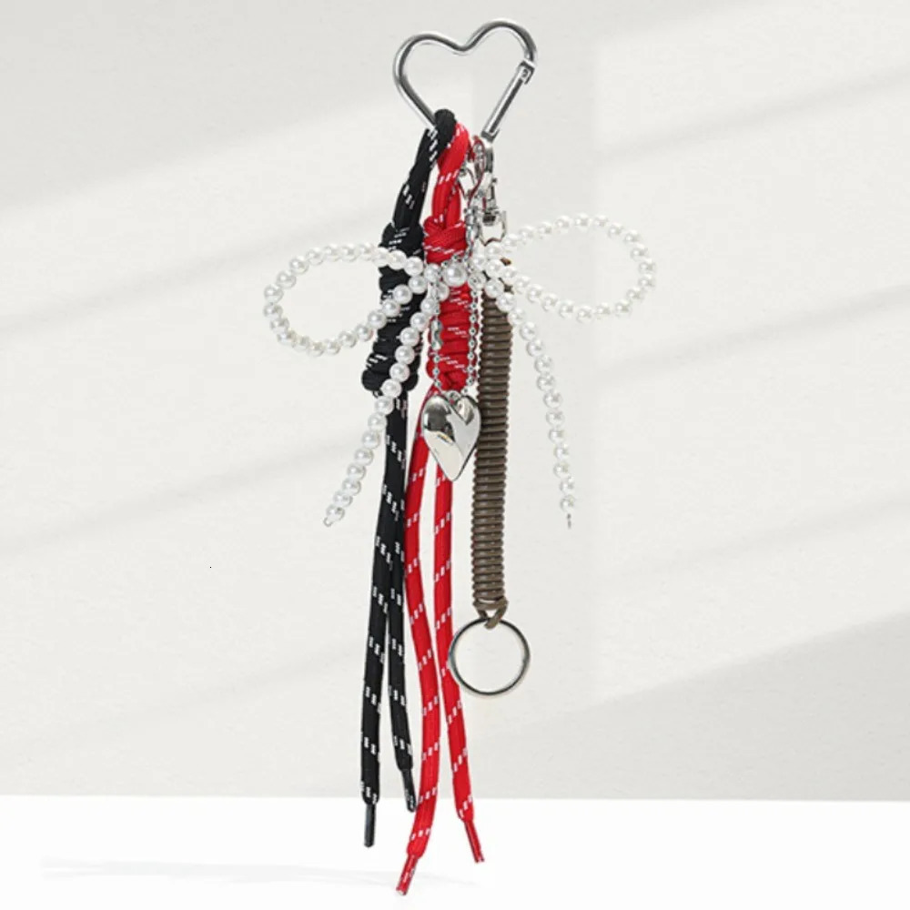 Ins Glossy Leather Pearl Bow Keyring Y2k Long Tassel 3D Bowknot Keychain Korean Style Bag Charms Bag Purse Decor School 250807