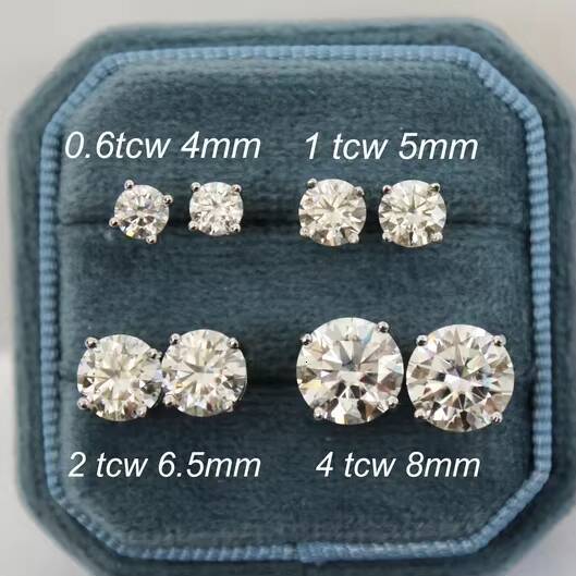 Luxury Moissanite Earrings Women 925 Silver 4mm 5mm 6.5mm Round Diamond VVS Stud Earrings