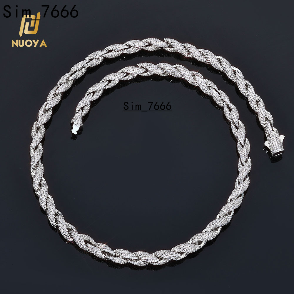 Mens Luxury Twisted Rope Chain Necklace 8/10mm Full Cubic Moissaniteia Iced Out Hip Hop Fine Jewelry