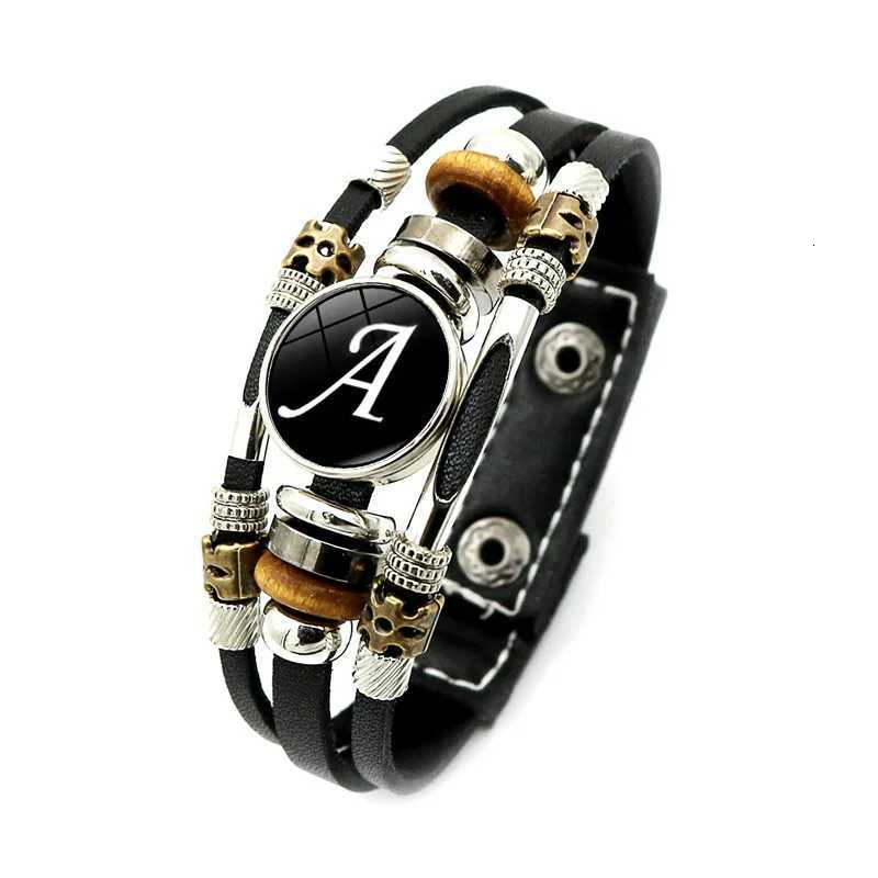 Vintage 26 Letter Leather Bracelet English Initial Glass Snap Button Bracelets For Men Women W250807