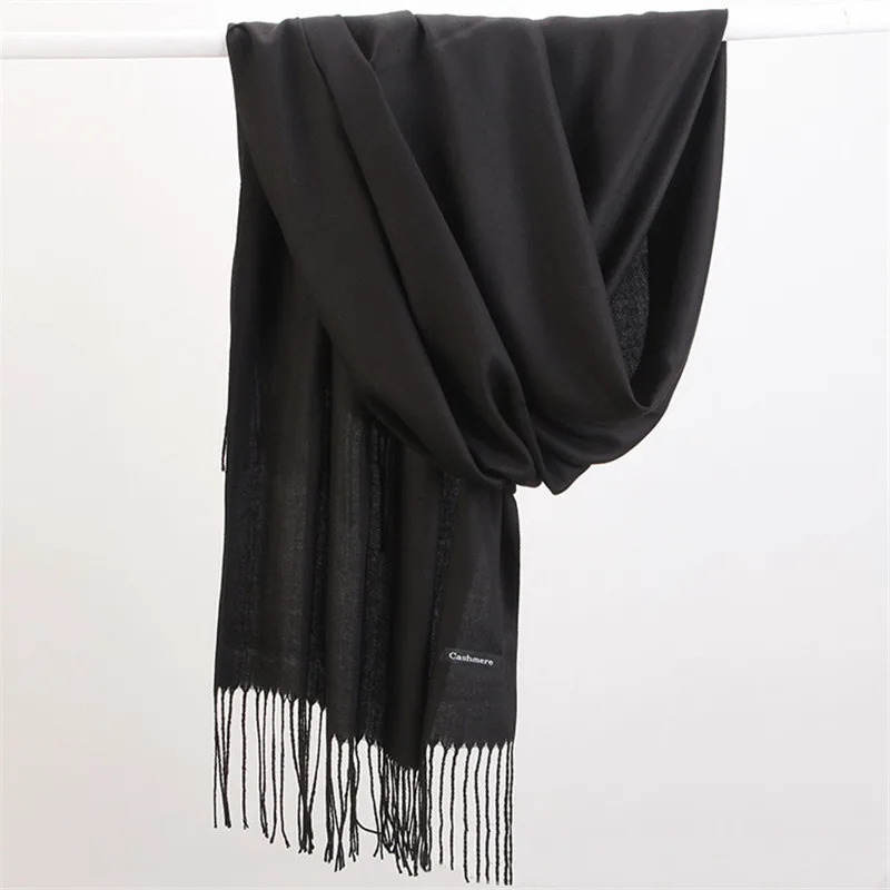Fashion Solid Color Women Scarf Winter Hijabs Tessale Tassels Long Lady Shawls Cashmere Like Pashmina Hijabs Scarves Wraps 250805
