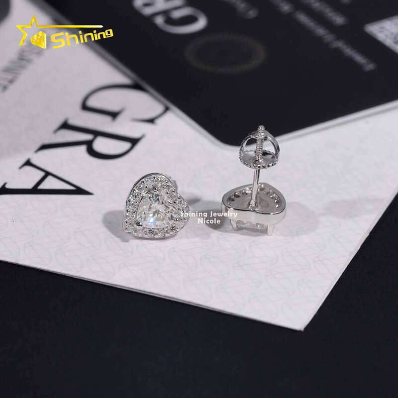 Hip Hop Style High Quality Wholesale Price Sterling Sier Moissanite Stud Heart Earrings 52