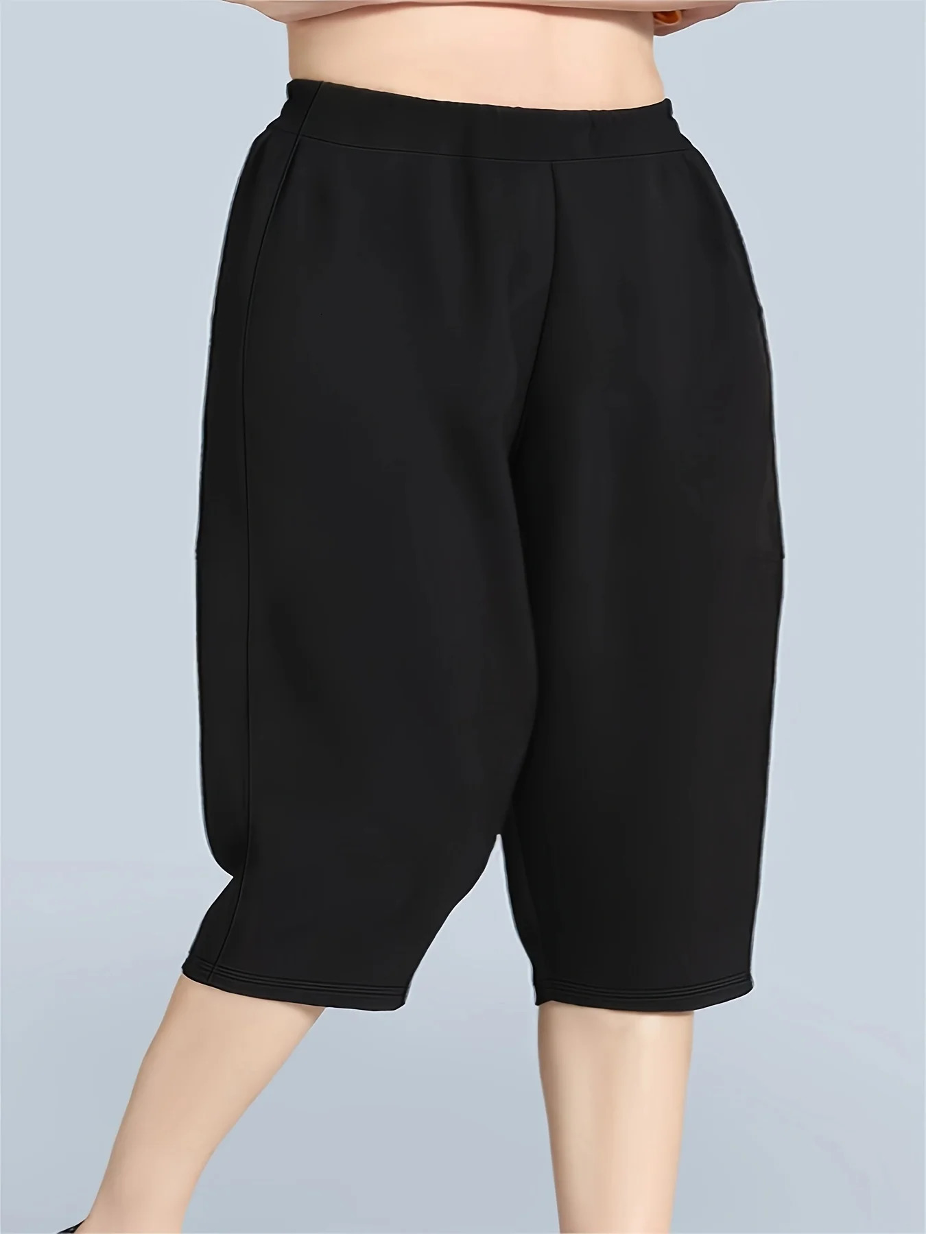 2024 Summer women plus size High street style solid color medium trousers pants 250805