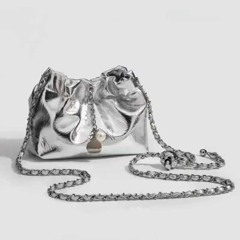Silver Folded Chain Buet Bag Womens Crossbody oulder Bag Summer New Sle Casual Soft Handle Polyester Magnetic B... Z250807
