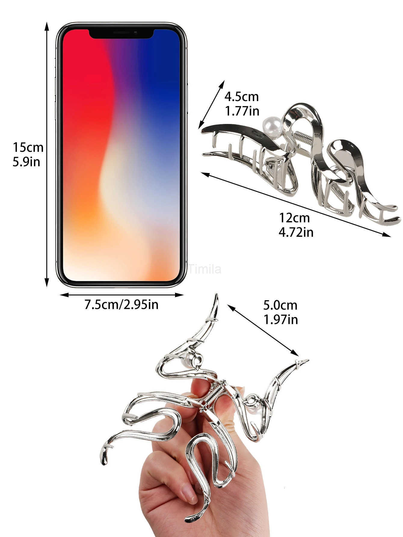 1 Pcs Hair Claw Clips Large Hair Clips for Thick Hair Silver Hair Clips Big Jaw Clips for Hair Non-Slip Hair Clips for Women U250807