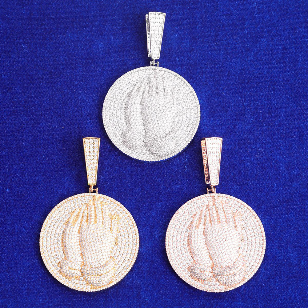 Hip Hop Playing Hand Pendant Necklace Full 5A Zircon Real Gold Plated Women Men Jewelry Gift