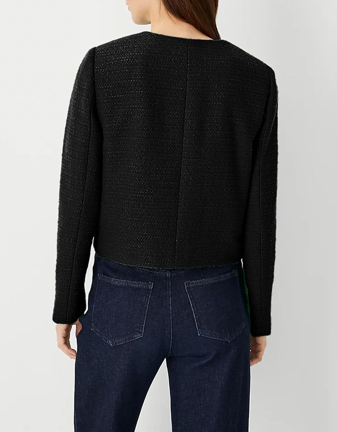 Cropped Tweed Blazer Jackets for Women Elegant Slim Collarless Business Casual Outfits