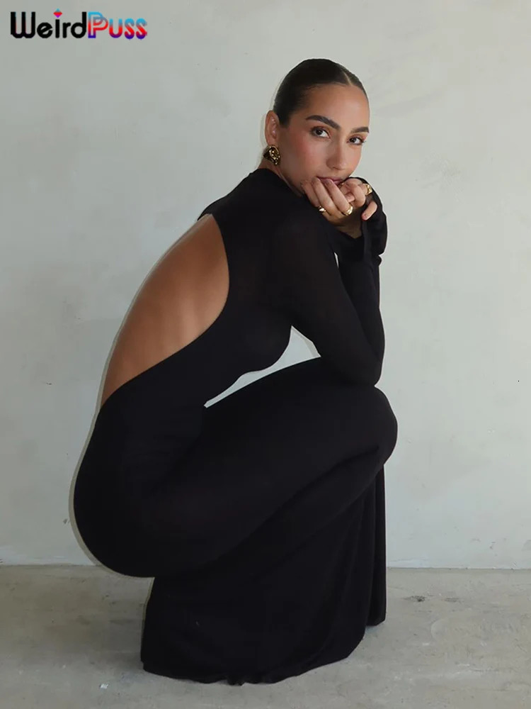 Weird Puss Backless Skinny Women Dress Stretchy Slim Bag Hip Bodycon Ladies Fashion Party Event Prom Mermaid Vestidos 250807