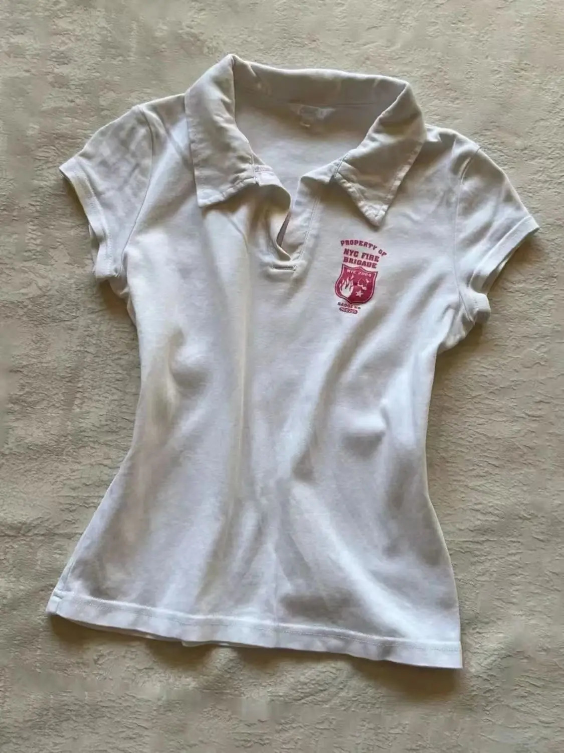 Y2k White Vintage Womens Tshirts Harajuku Short Sleeve Printed American Style Tees Polo Collar Slim Tshirt Summer 250729