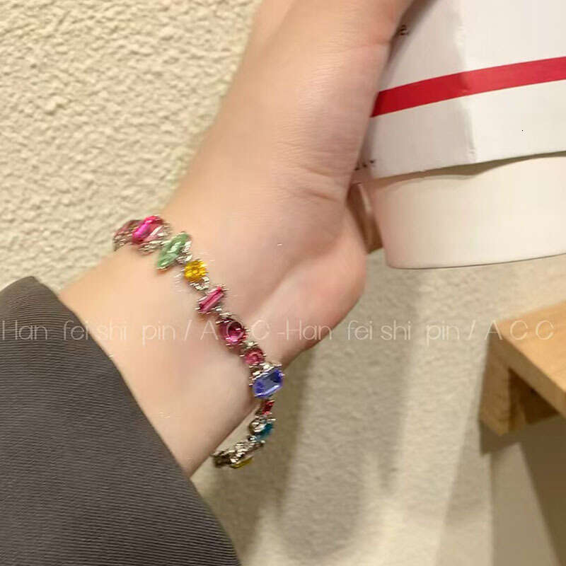 Sweet Style Candy Color Geometric Crystal Zircon Necklace Niche Girly Rainbow Choker Versatile Collarbone Chain Accessory