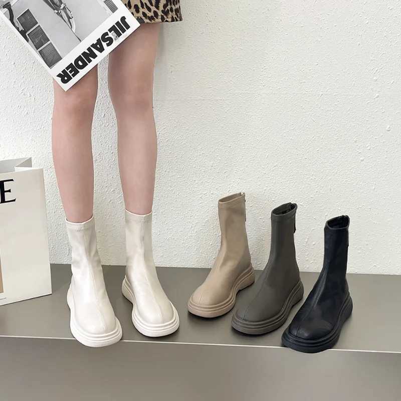 2022 Platform Chunky Chelsea Women Shoes Winter New Ankle Mid Heels Goth Boots Gladiator Motorcycle Warm Snow Boots Female XJ250807