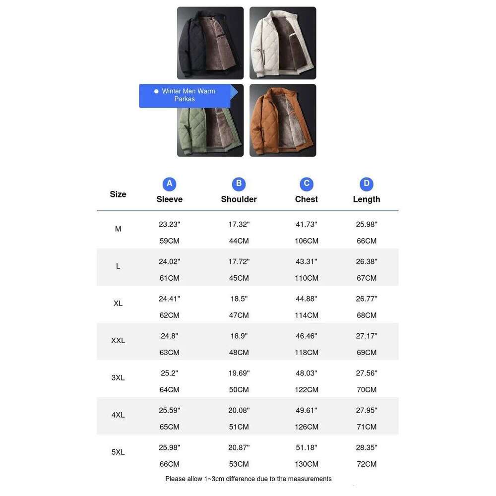 Designer Clothing 2025 Winter Fleece Warm Padded Stand Collar Thermal Parkas Cotton Thicken Windbreaker Jacket Men Clothing