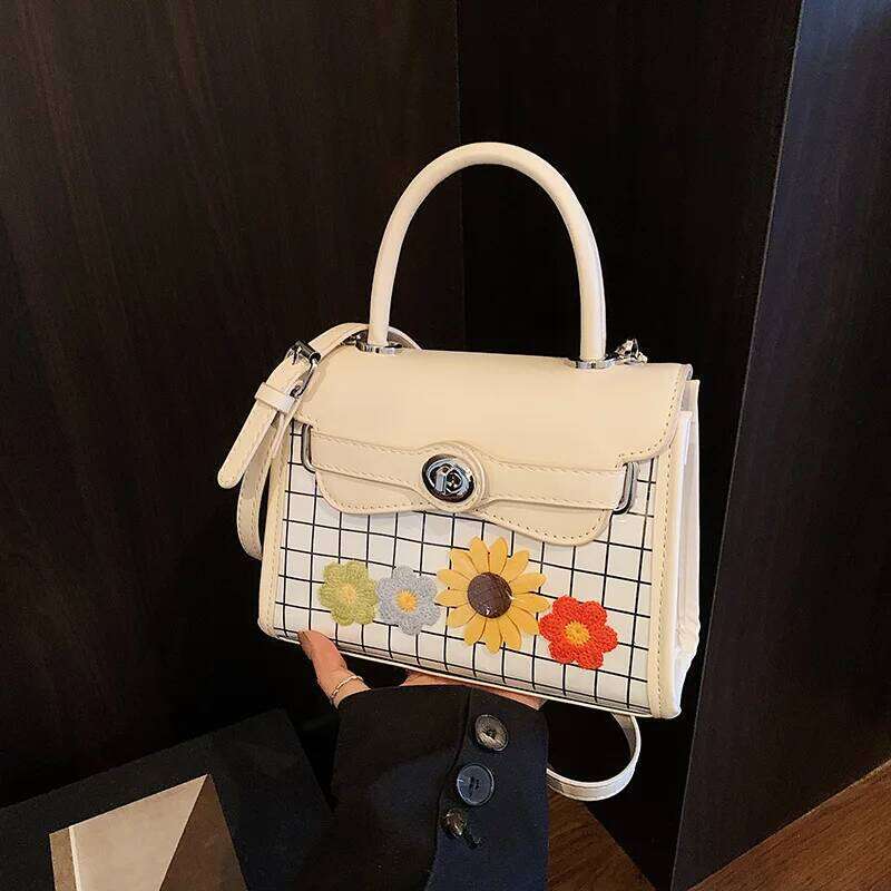 New Cute Plaid Print Crossbody Women S Clash Color Shoulder Textured Versatile Handheld Tote Bag