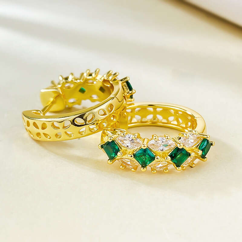 Mujing Jewelry S Sier Women's Colorful Gemstone Artificial Emerald Simulated Dia Earrings Daily Fashion