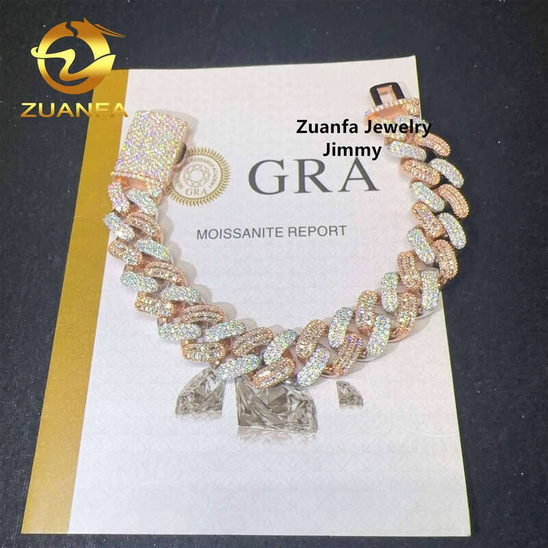 Pass Tester Hip Hop Sier Two Tone Color Rapper Jewelry Popular VVS1 Moissanite Dia Cuban Link Bracelet Men