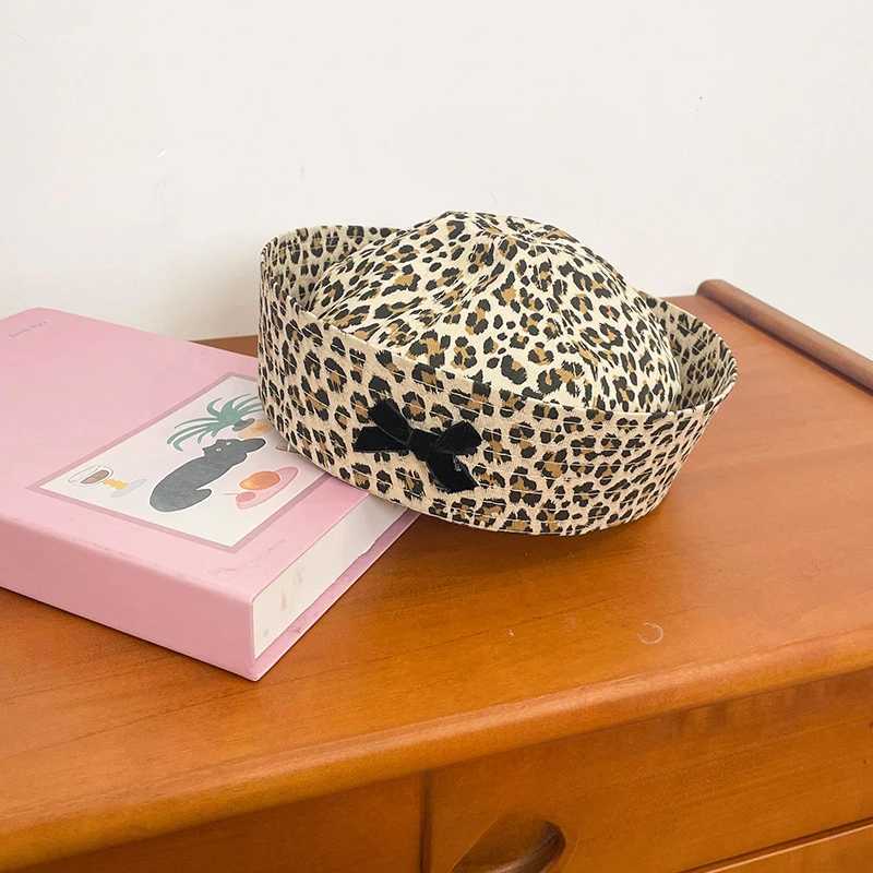 2023 Y2K Leopard Print Bow Sailor Hat Spring and Summer Thin Fashion Corn Personalized Beret for Womens Hats XJ250807