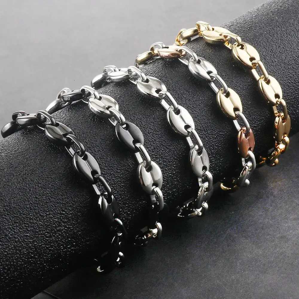 9mm Coffee Beans Link Chain Bracelet for Men Black Silver Color Stainless Steel Bracelets Hip Hop Male Jewelry Gifts W250807