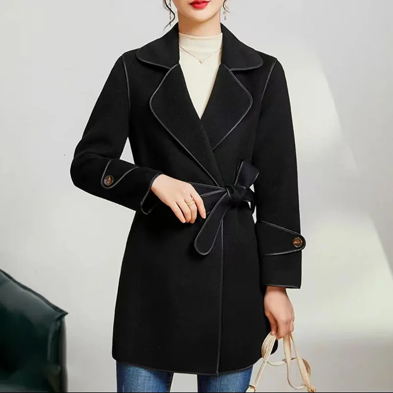 High-End Double-Sided Woolen Coat Womens Fashionable Autumn Winter Style Korean Version Medium-Length Trendy Outerwear 250805