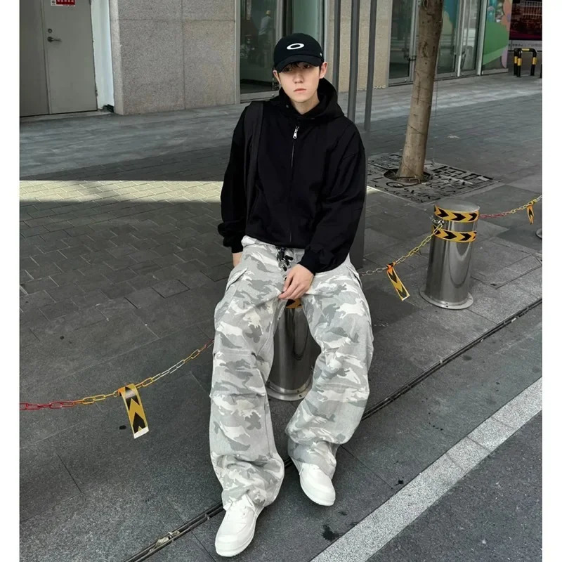 Camouflage Work Pants for Men and Women American High Street Hip-hop Jeans Paratroopers Pants Wide-leg Straight-leg Casual Pants 250805