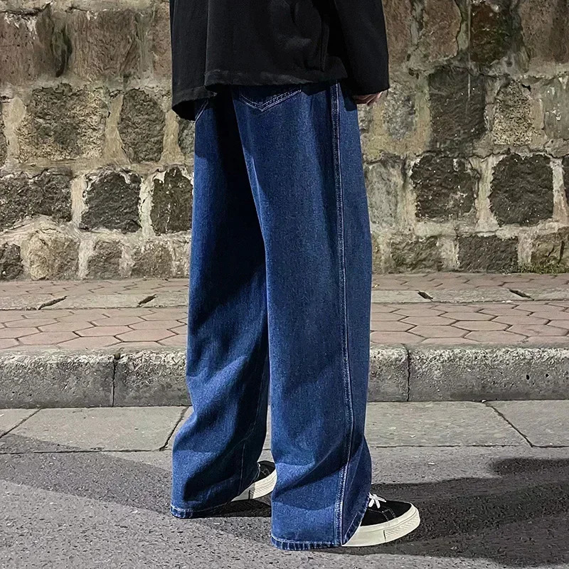 2025 Streetwear Loose Jeans Men Korean Style Fashion Loose Straight Wide Leg Pants Mens Clothing Black Light Blue 250805