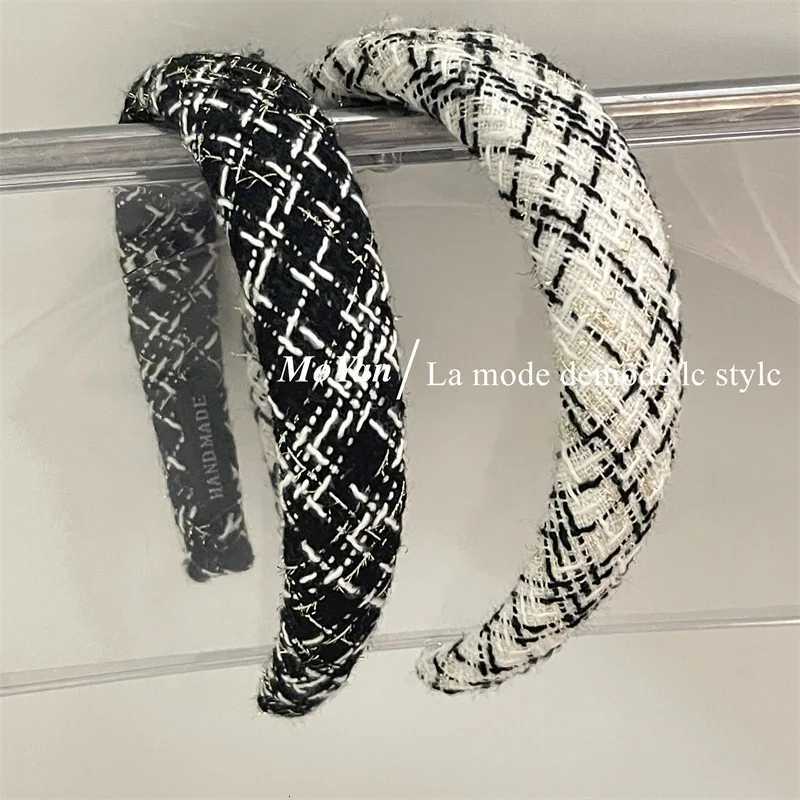 Sponge Hair Band for Girls latt check Hair ornaments Knit band Elegant Hair Hoops Y250807