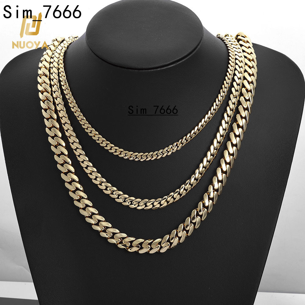 6/8/10mm Iced Diamond Clasp Flat Miami Cuban Link Chain 14K Gold Plated Thick Solid Cuban Link Chain Hip Hop Jewelry Men