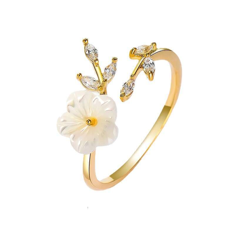 for Women Korean Dongdaemun Small Fragrance Style Branch Bud Light Luxury Fresh High-end Shell Flower Open Ring