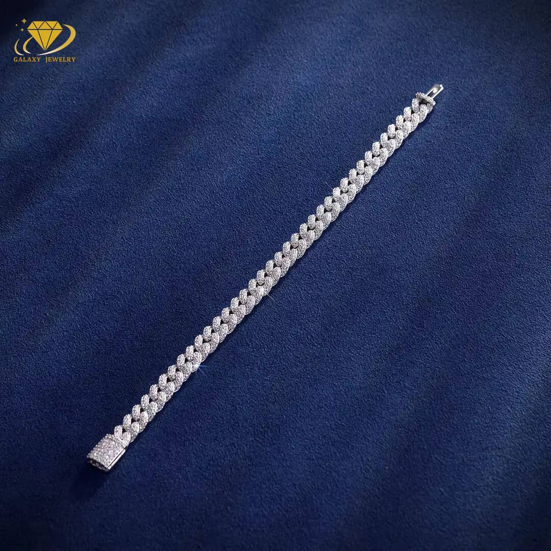 Hot Sale Iced Out 2Rows Miami Cuban Link Prong Chain Pass Tester Sterling Silver 10mm Moissanite Cuban Link Chain Necklace