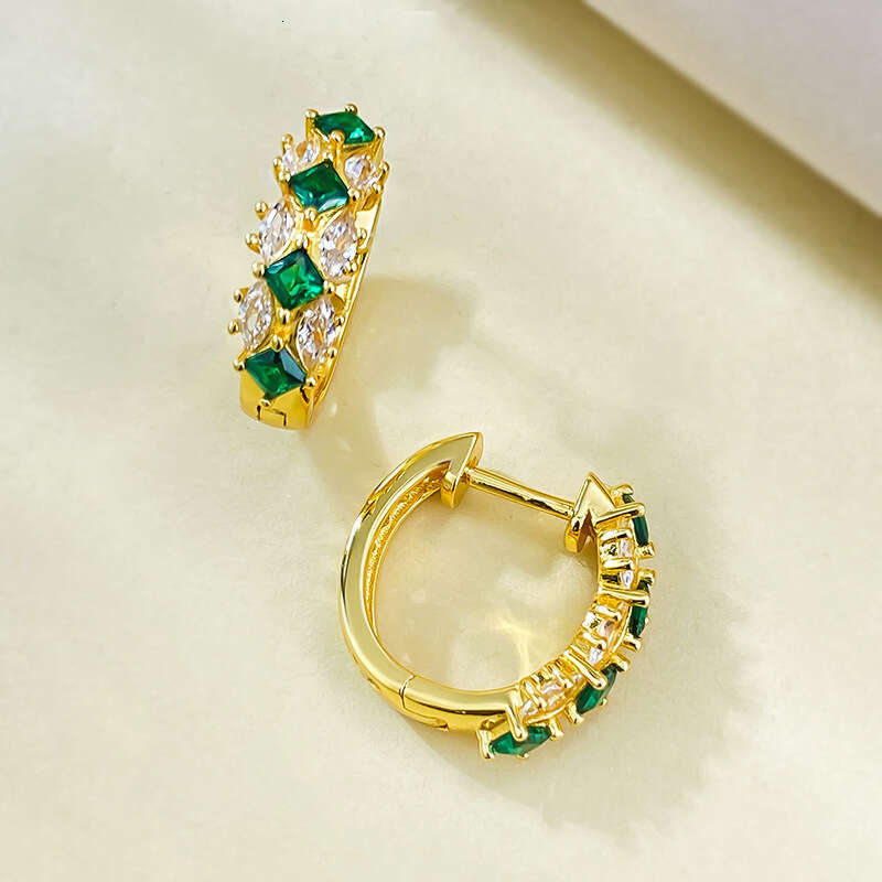 Mujing Jewelry S Sier Women's Colorful Gemstone Artificial Emerald Simulated Dia Earrings Daily Fashion