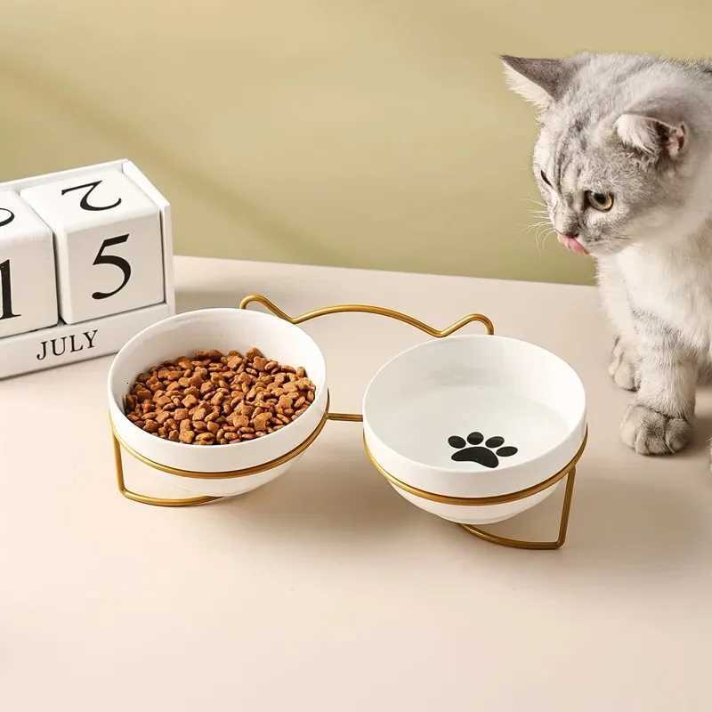 Ceramic Bowl Kitten Puppy Ceramic Bowl 500ML Pet Water Feeder Cat Food Feeding Dish Dispenser with Raised Stand Cat Accessories Y250806
