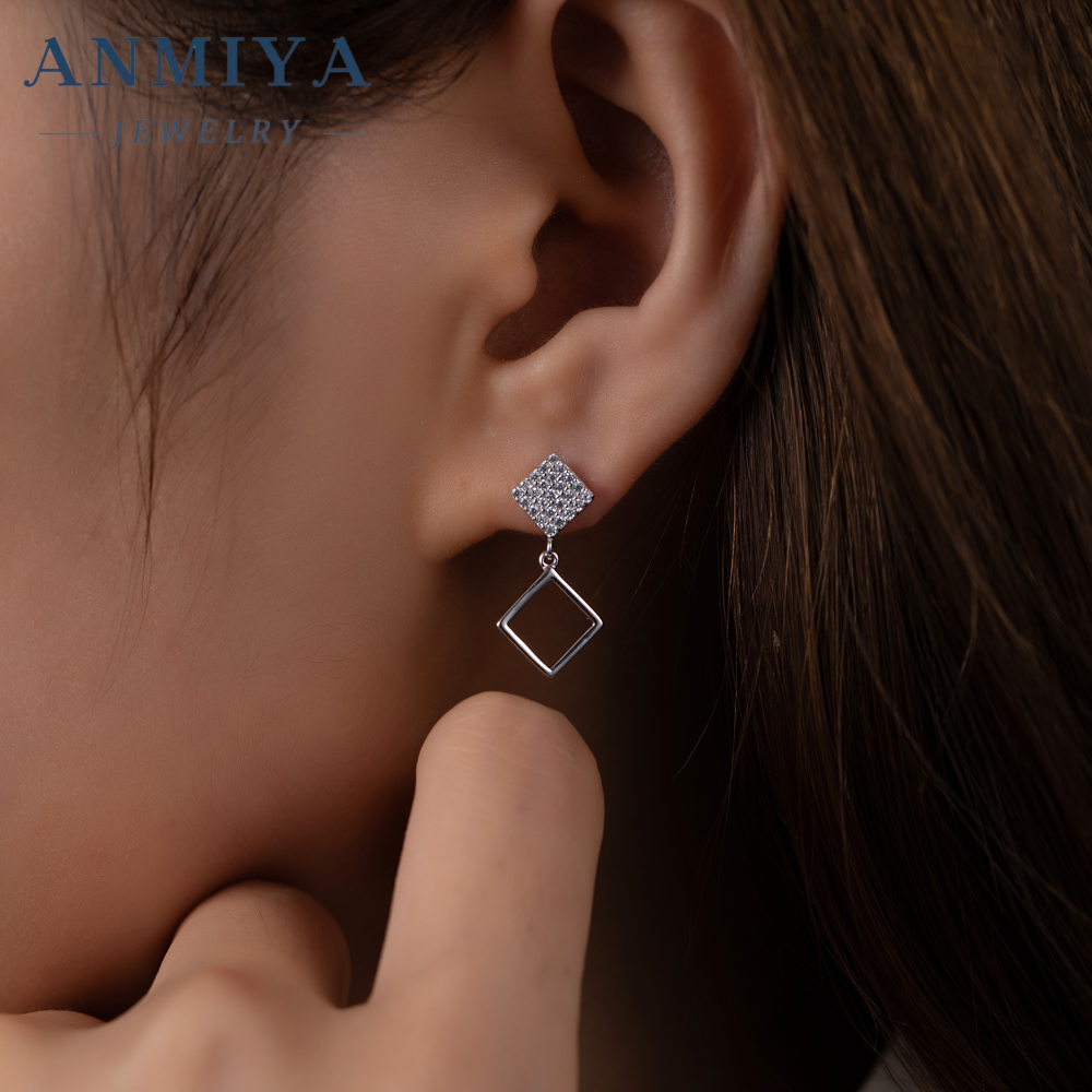 Exquisite Simple 925 Rhomboid Shape Geometry Irregularity Stylish Zircon Earrings for Women