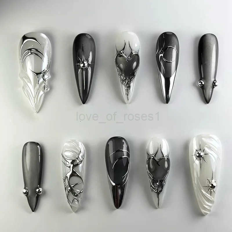 24Pcs 3D Green Ripple Design False Nails Cats Eye French Almond Fake Nail Tips with Leaves Pattern Removable Oval Press on Nails Z250806