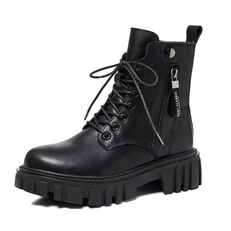 Black Riding Boots for Women Spring and Autumn Single Boots Summer Thin Thick Soles Increased Heels Motorcycle Slim Short Boots XJ250807