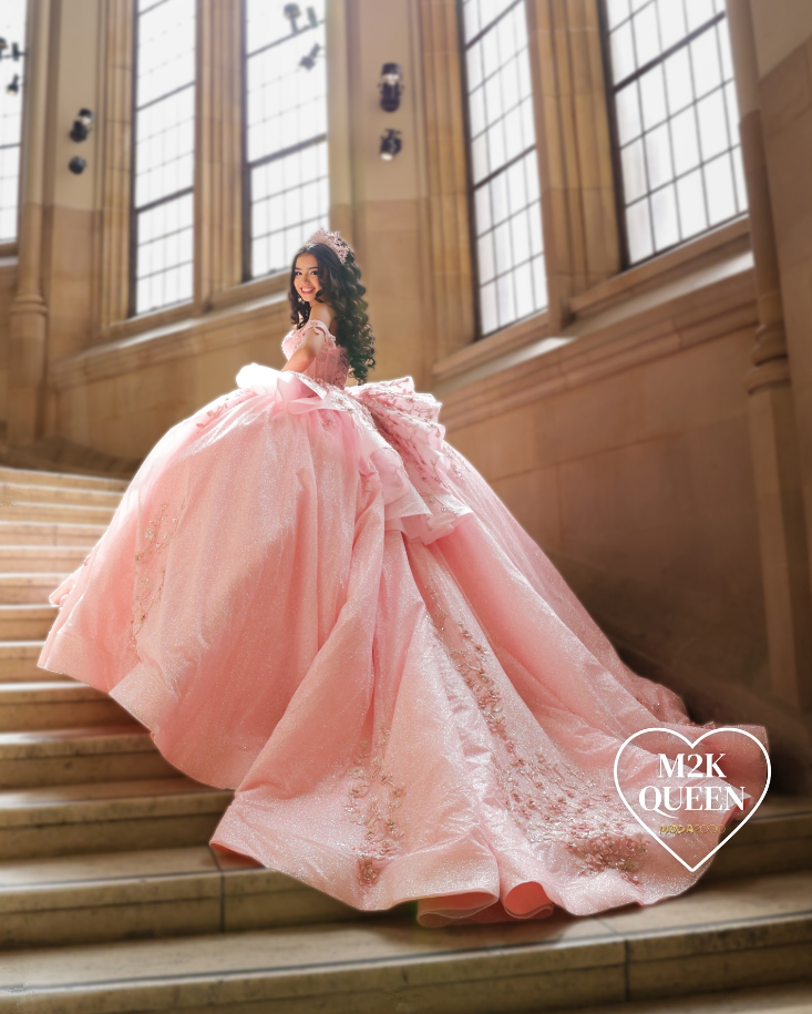 Pink Sparkly Princess Quinceanera Dresses Gillter Beaded Off Shoulder Floral Corset vestido de 15 quinceanera customsized