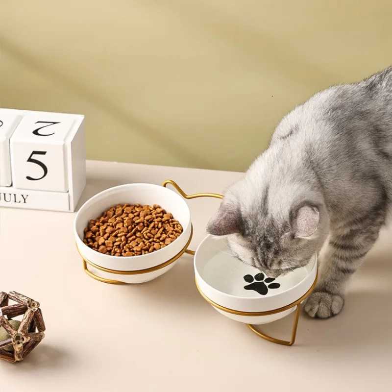 Ceramic Bowl Kitten Puppy Ceramic Bowl 500ML Pet Water Feeder Cat Food Feeding Dish Dispenser with Raised Stand Cat Accessories Y250806