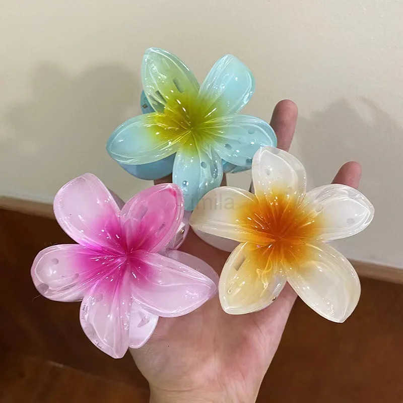 8CM Acrylic Fashion Hair Claws Headwear Accessories Gradient Flower Hair Clip Women Large Flower Hair Claws Crab Clamp Barrettes U250807
