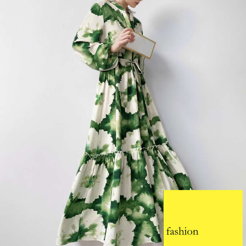 New Women's Fashion Personality Print V-Neck Flared Dress B5 h7