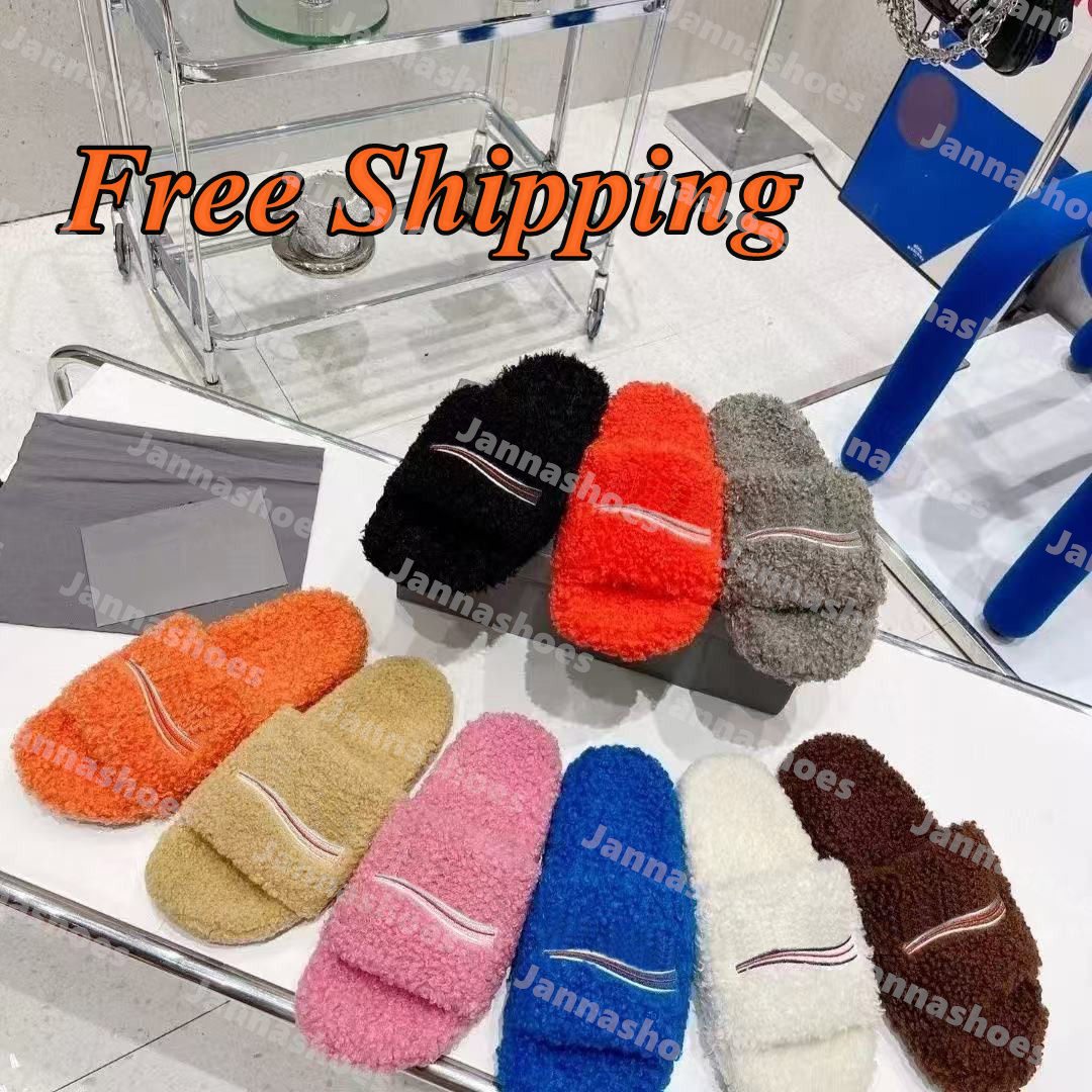 Luxury triangle Slides Designer men women Slippers Ladies Wool Winter Fur Fluffy Furry Warm Letters Sandals Comfortable Fuzzy Girl Paris Flip Flop Slipper 35-42