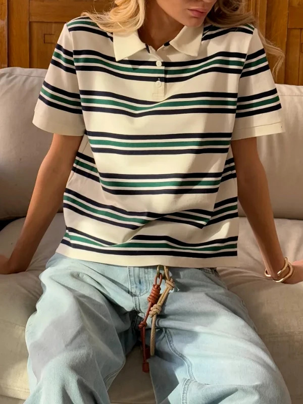 Hirsionsan Polo Neck T Shirt Women Soft Chic Tees 95 Cotton Jumper Clothes Loose Casual Pullover 2025 Summer Crop Tops 250729