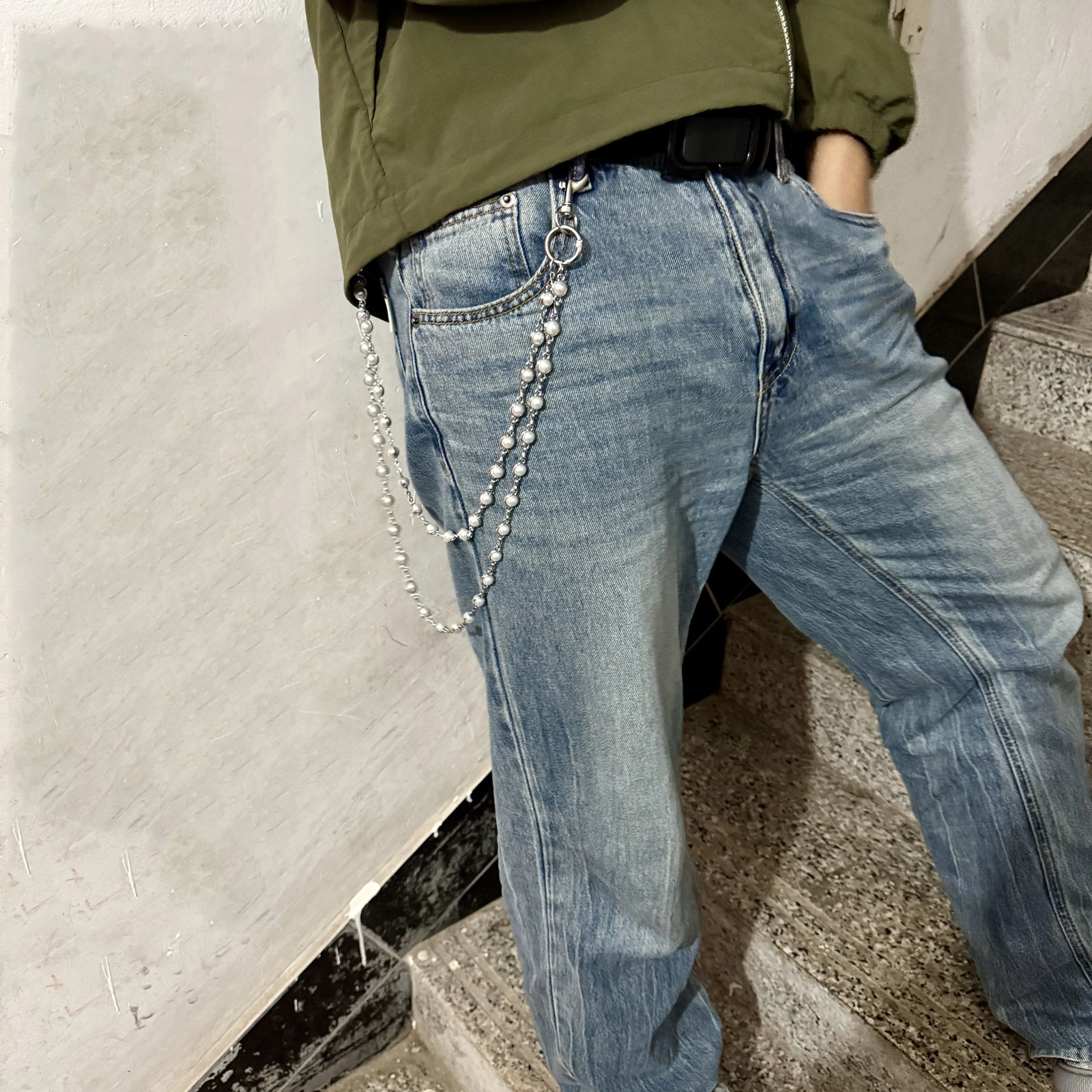 Double sided pearl pants chain punk style detachable double-layer pants chain fashionable couple waist accessories 250805