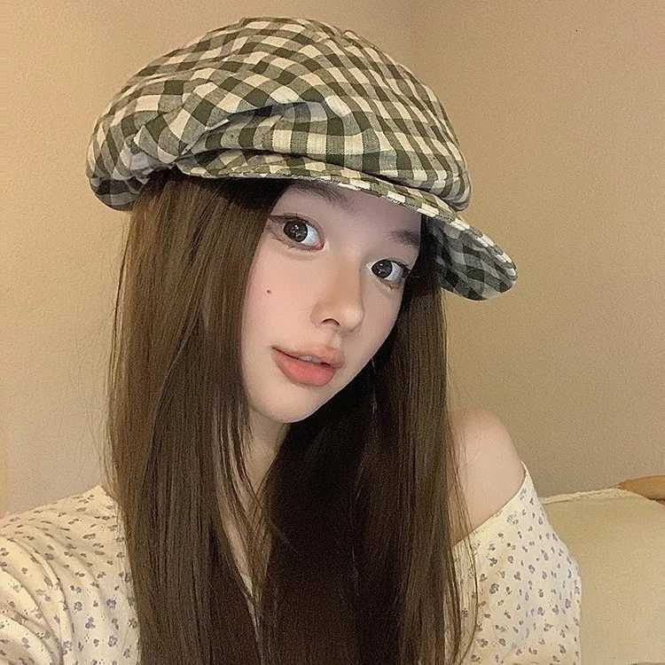 Summer Plaid Berets Women Simple Adjustable Beret Hat Outdoor Travel Octagonal C XJ250807